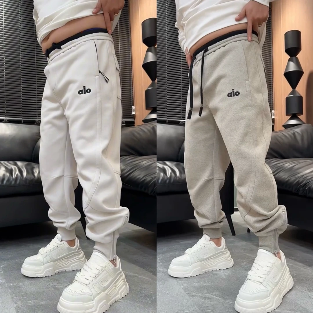 2025秋季新款潮流时尚拼色腰头休闲运动卫裤男士百搭拉链束脚长裤