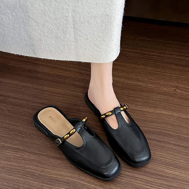 超迁版~百搭玛丽珍鞋女方头字型配裙子小皮鞋黑色法式平底单鞋女