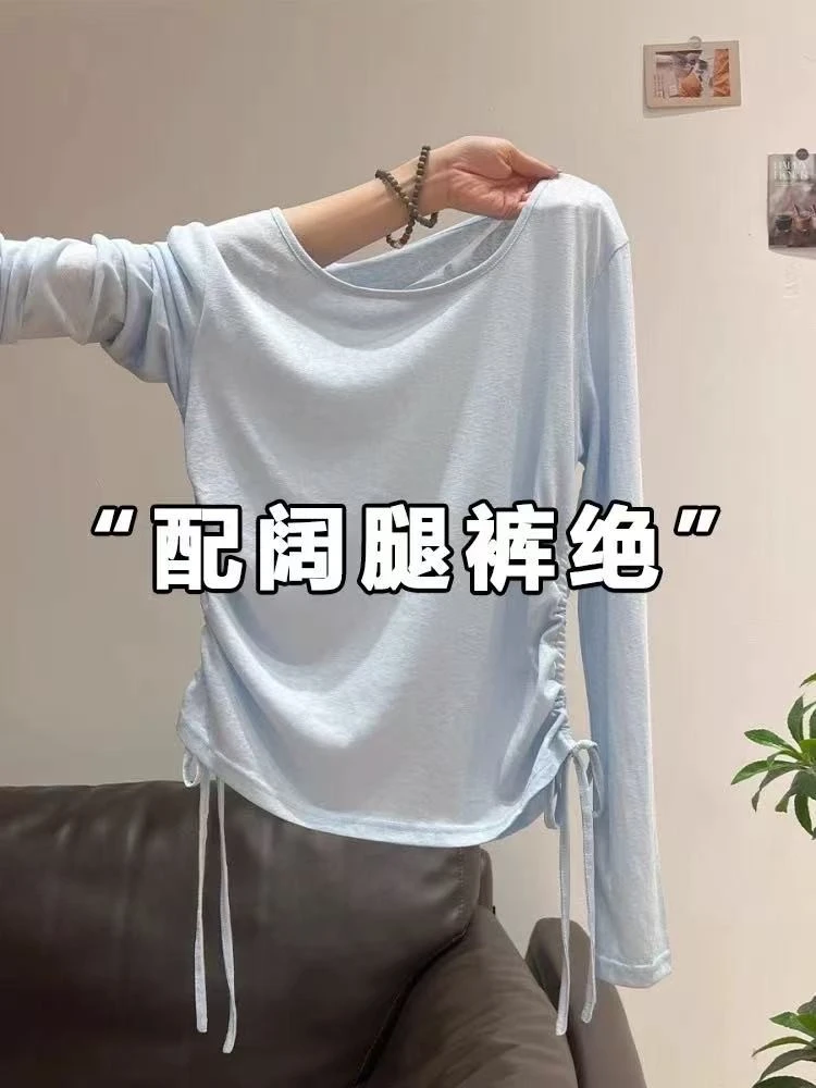 山本风雪花棉微透绝美漂亮防晒罩衫女夏薄款抽褶设计长袖T恤上衣