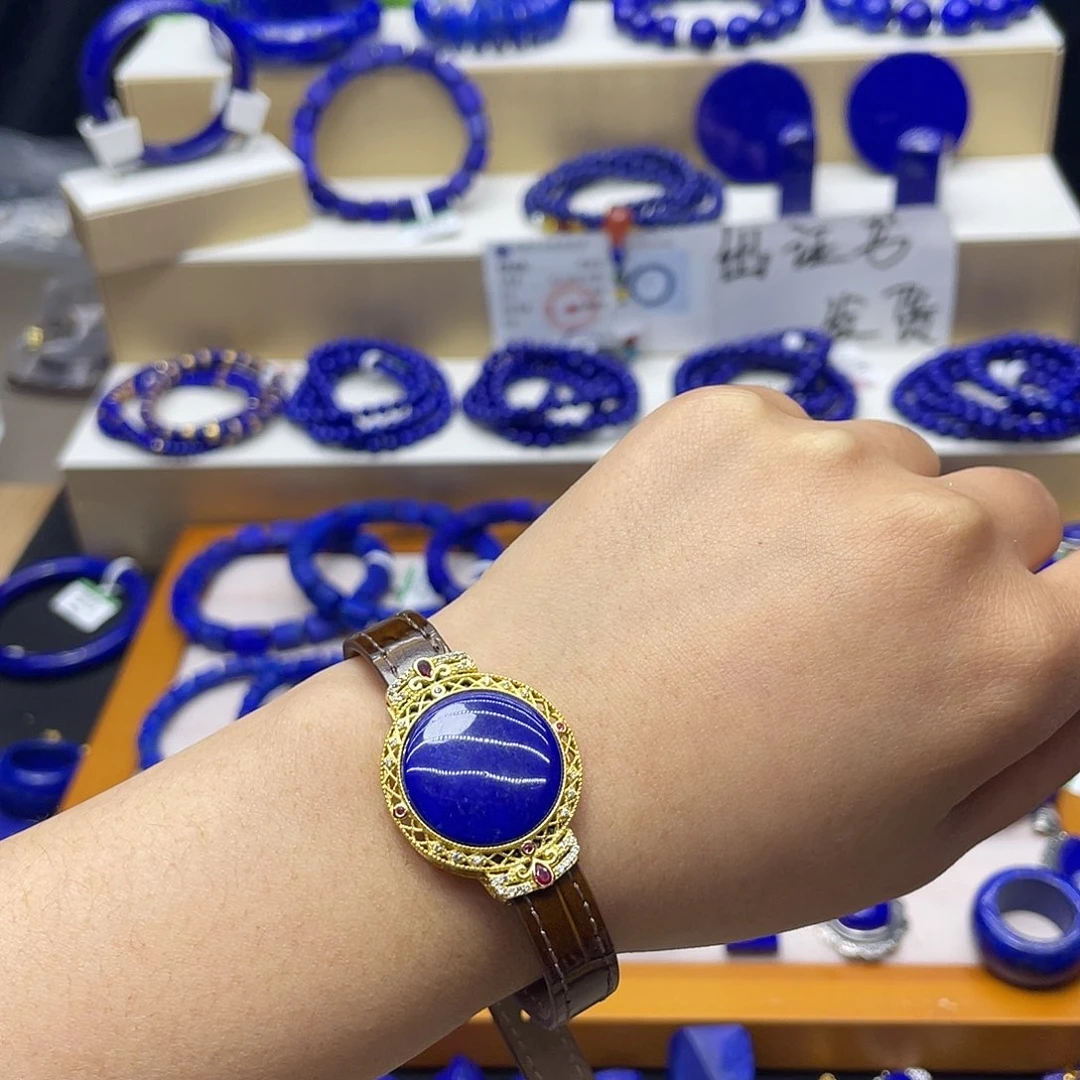 青金石手表链银S925镀金镶嵌