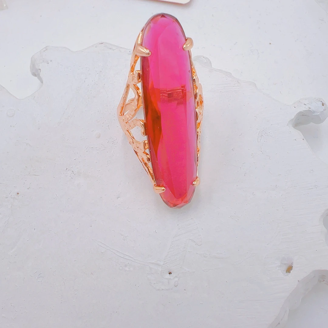 铜合金仿水晶戒指 玫瑰金色铜合金开口的戒指女轻奢小众饰品首饰