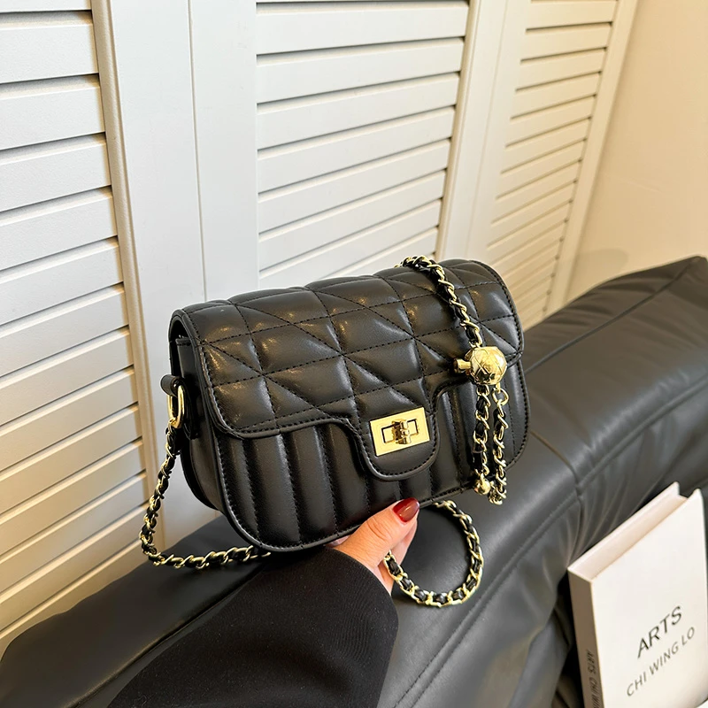 网红斜跨小包包女士2024夏季小香风菱格链条包时尚百搭网红单肩包