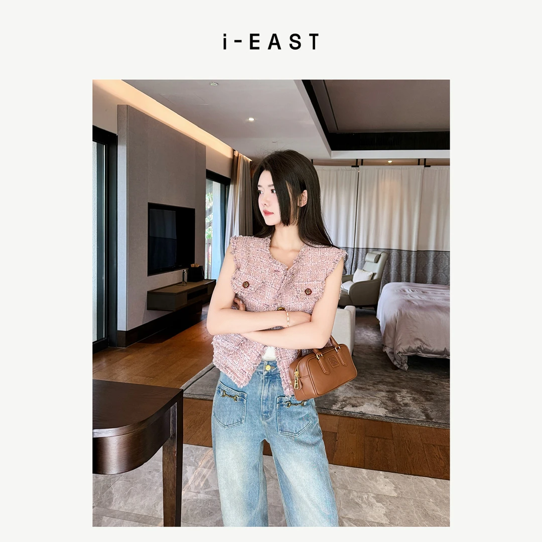 i-EAST 向可露千金~小香风流苏设计粗花呢马甲-4C T12201