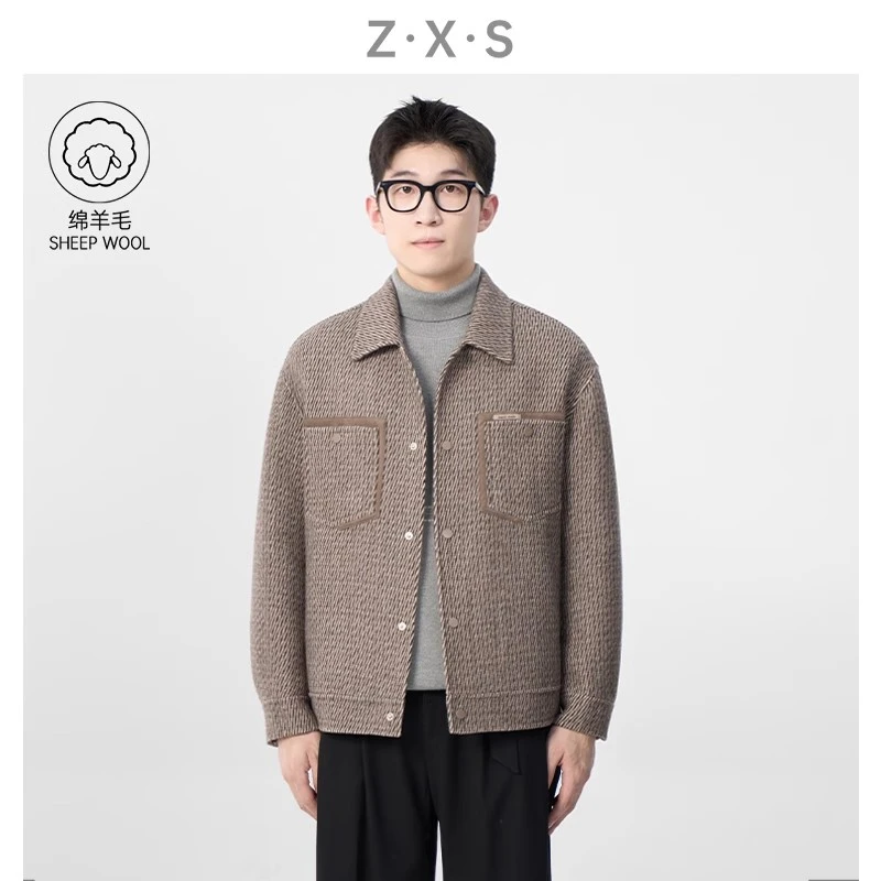 绵羊毛双面呢格子毛呢外套男短款韩版小香风夹克外套