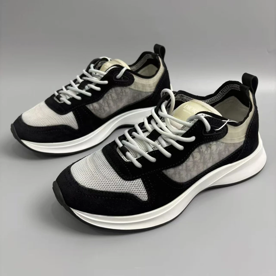 95新 DIOR/迪奥 黑白经典B25网面透气运动休闲鞋40码 jx277