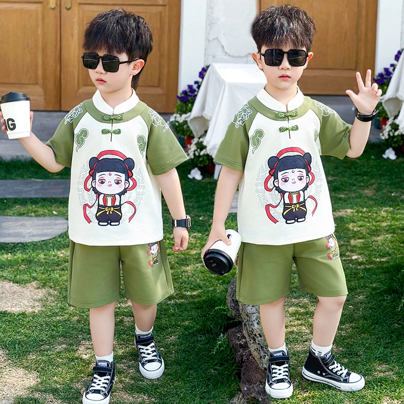 男童夏季短袖套装2025新款中国风男宝宝夏装新中式汉服儿童衣服潮