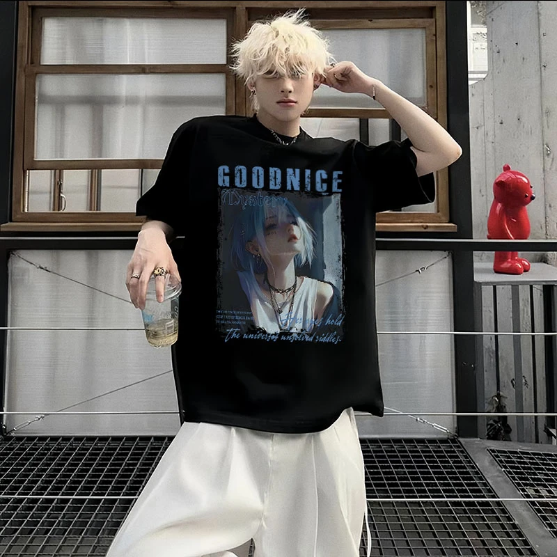 重磅美式潮牌人物印花短袖t恤男女夏季宽松欧美情侣装纯棉上衣服