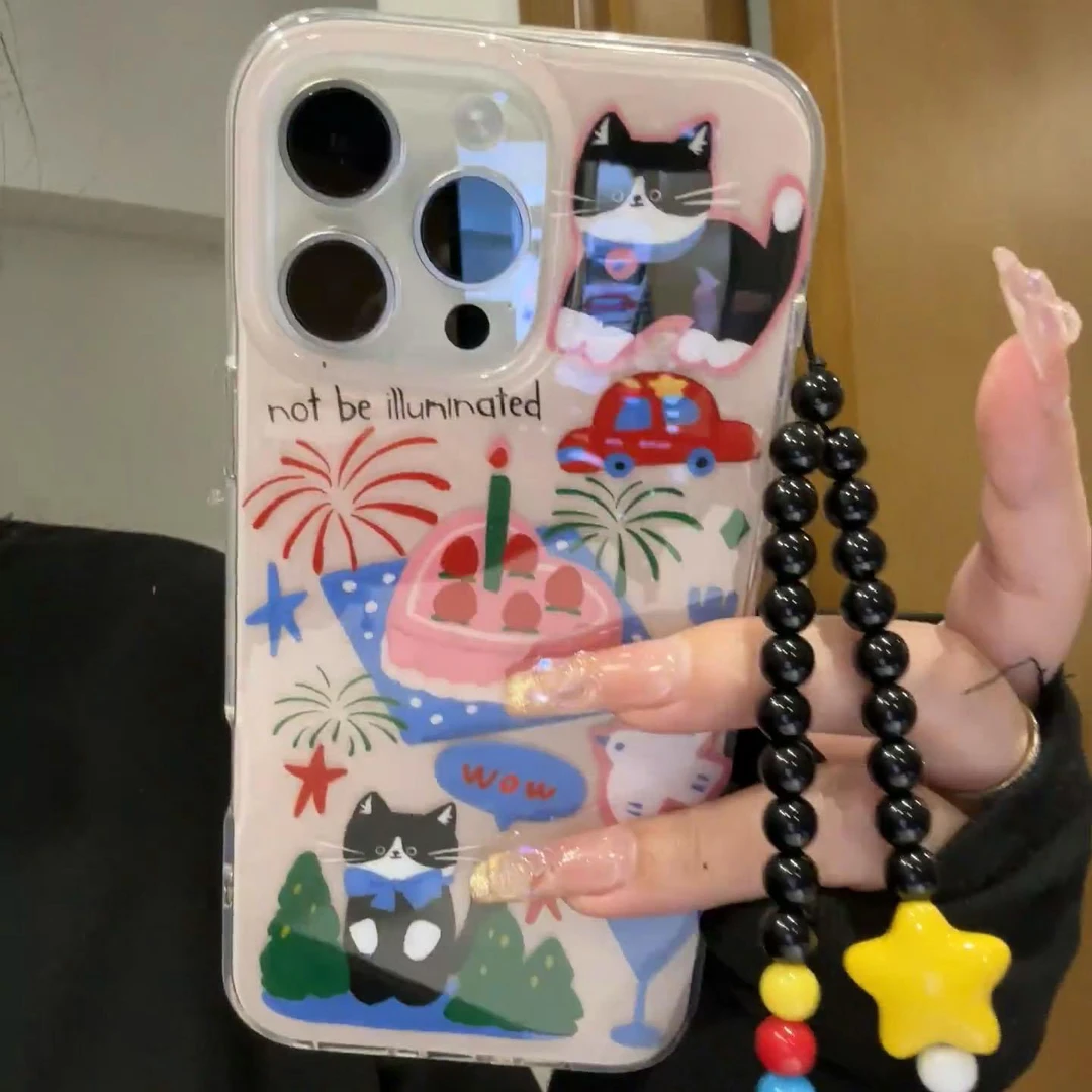 奥菲顿蛋糕小猫适用iPhone161514大孔手机壳华为vivo小米15oppo套