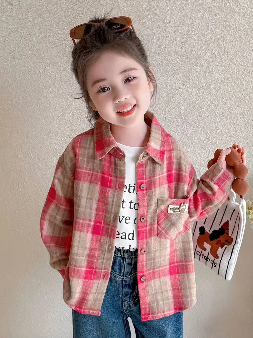 女童洋气宽松格子春秋季长袖衬衫宝宝2025新款薄款衬衣儿童早秋装