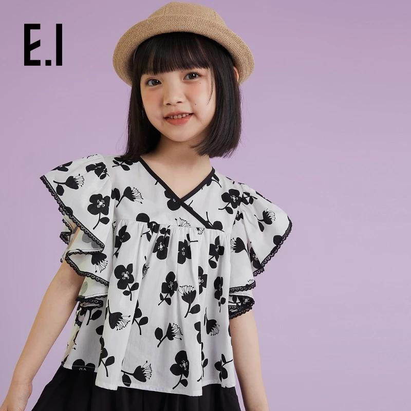 ei童装女童短袖衬衫夏装新款蝴蝶袖中大童休闲风设计D8232660776