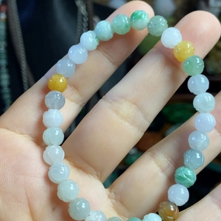 翡翠散珠多宝牡丹花手串可叠戴