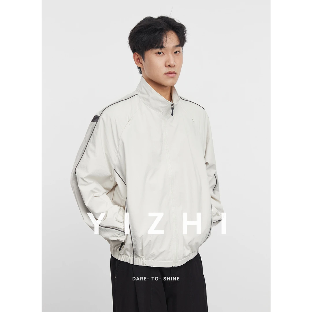 拼色立领夹克外套男士秋季新款美式潮流时尚简约百搭宽松休闲上衣