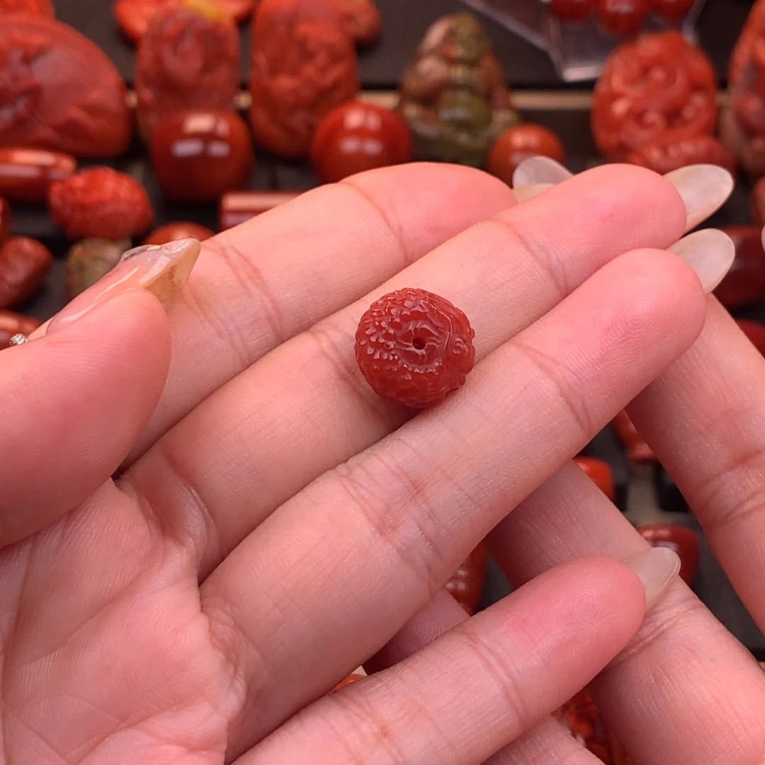 南红玛瑙未镶嵌精工雕刻龙扣12.8mm