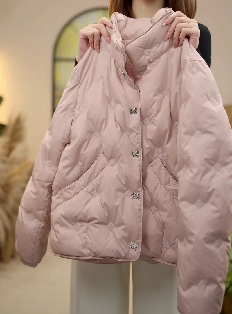JZ-新款上新樱花粉修身减龄时尚款羽绒服外套