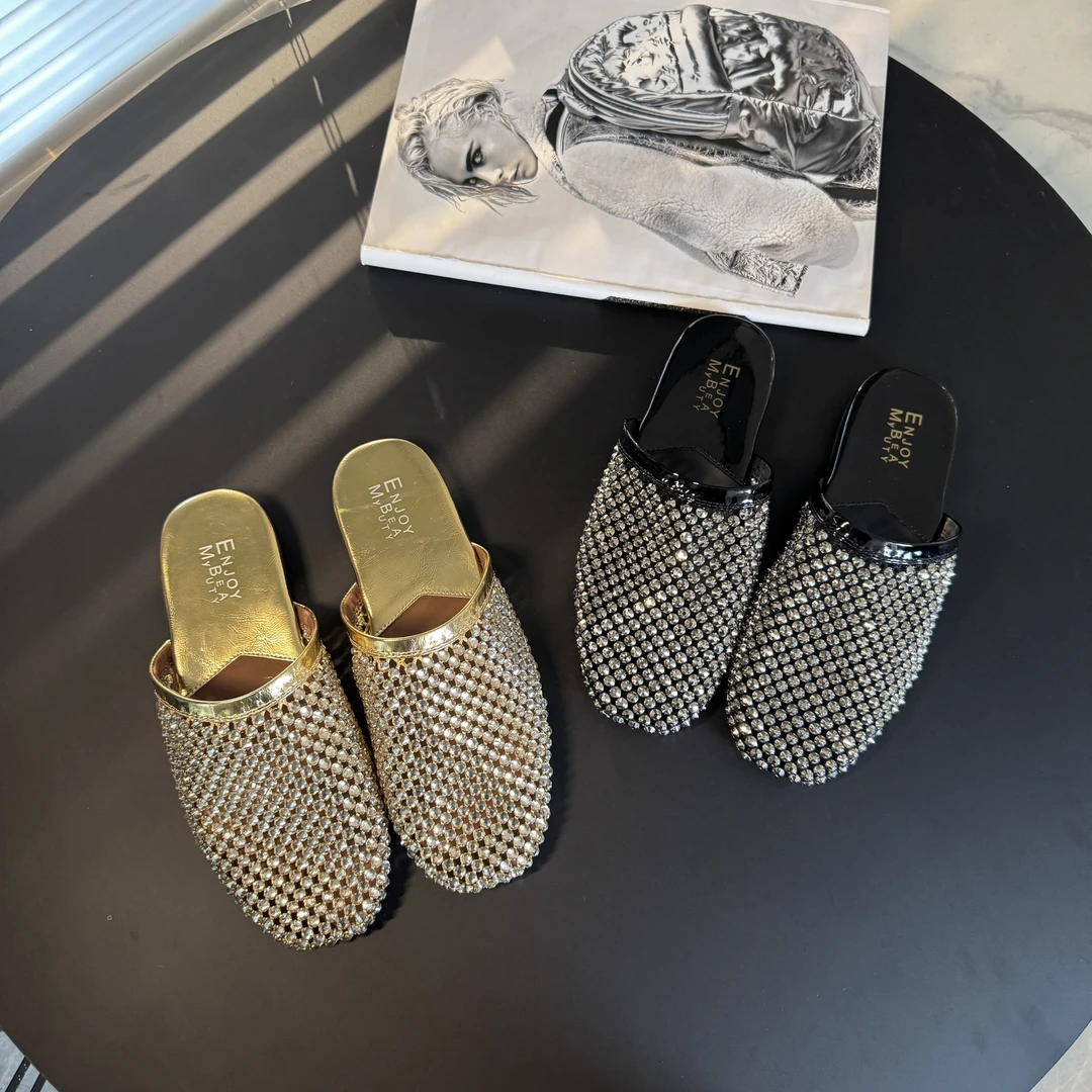 【老罗专属】EM2025新款春夏时尚平底满钻外穿穆勒凉拖E25AAC087