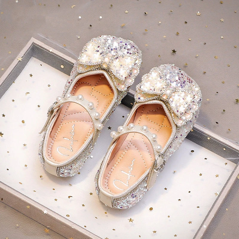 女童艾莎公主鞋儿童洋气水晶鞋子2025春夏新款小女孩韩系亮钻皮鞋