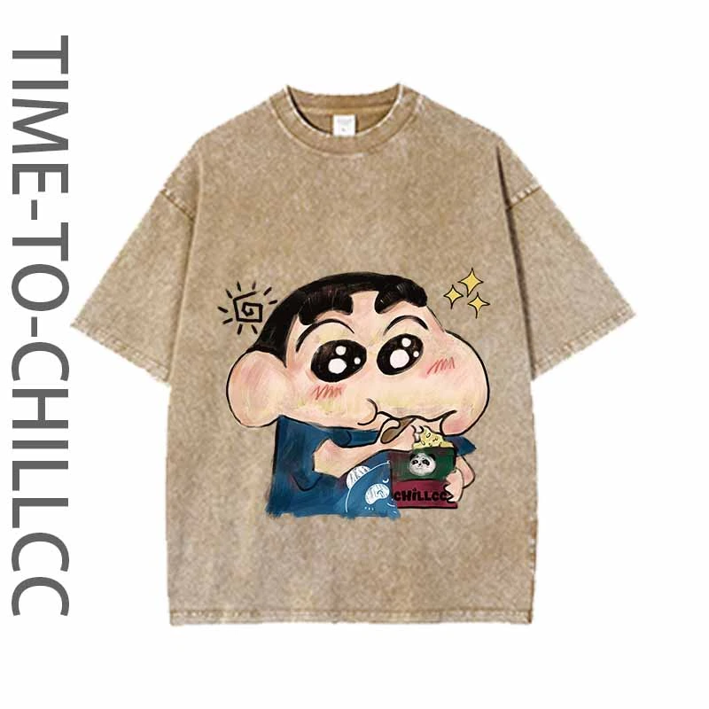 【短袖-贪吃小新】CCT460Oversize洗水宽松纯棉手绘320g