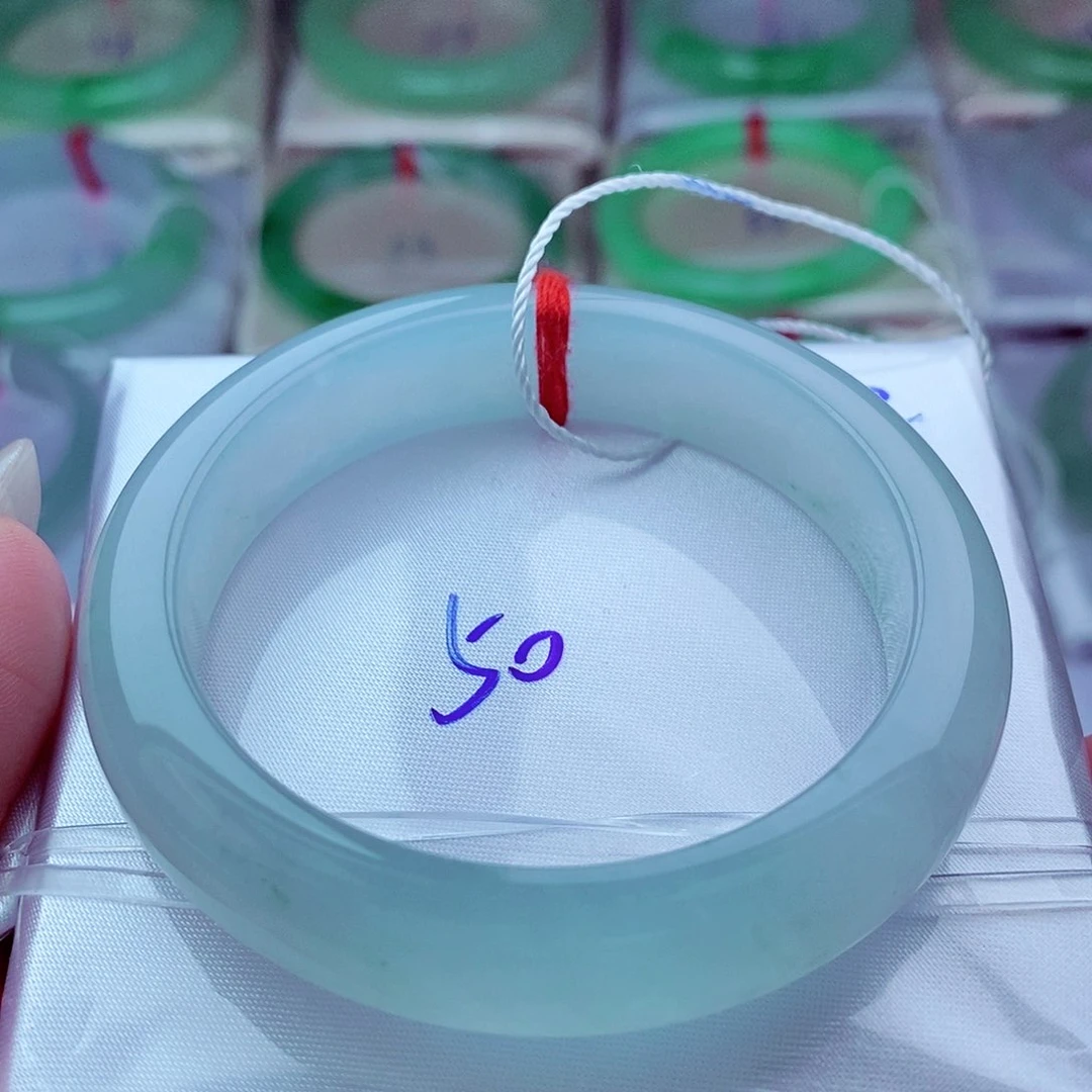 翡翠手镯未镶嵌冰透起光冰川蓝正圈（292编）