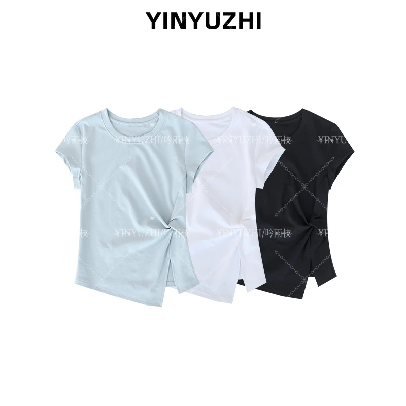 YINYUZHI/吟雨枝凉感不规则T恤下摆t恤显瘦遮肉洋气短袖女款59011