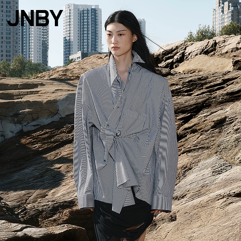【轻礼服】JNBY/江南布衣春秋条纹衬衫解构设计感长袖5P2211250