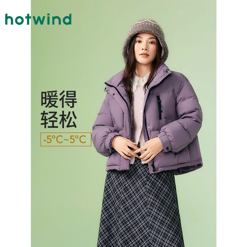 热风2025年冬季新款女士立领短款羽绒服F12W25814