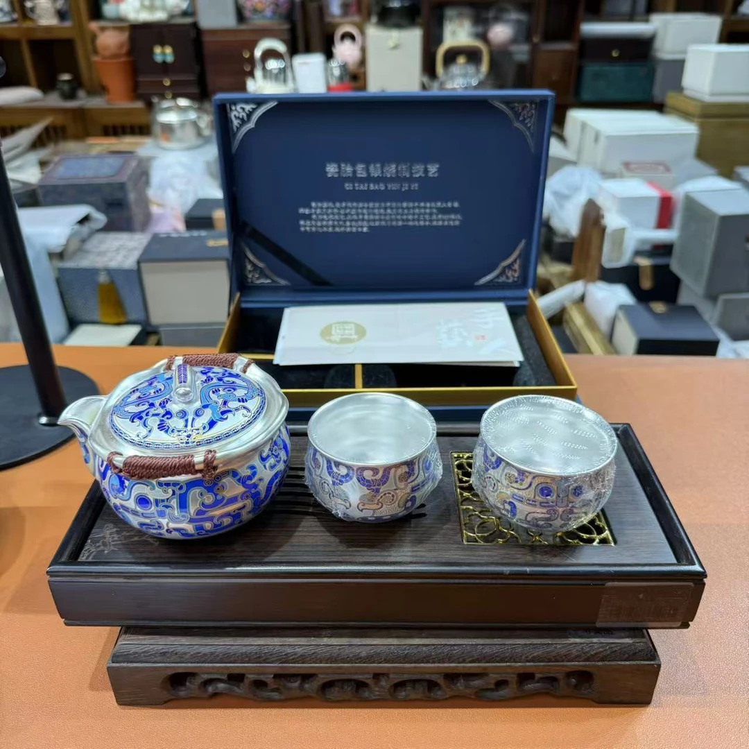 郑丽卿手作鎏银手抓壶套组加茶盘 LL054