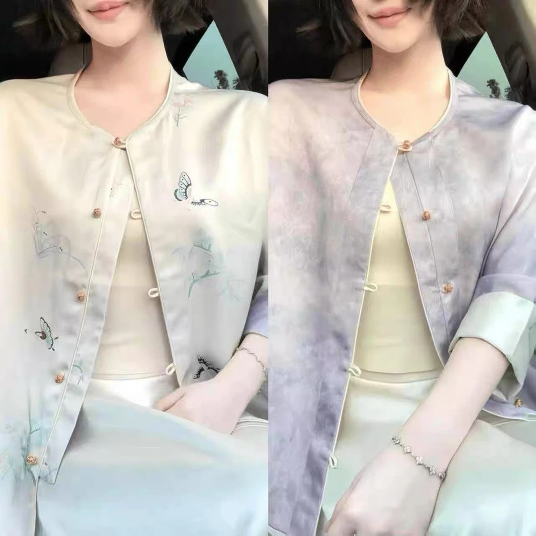 紫韵蝴蝶新中式双面双穿圆领显瘦百搭长袖春秋款气质女款外套