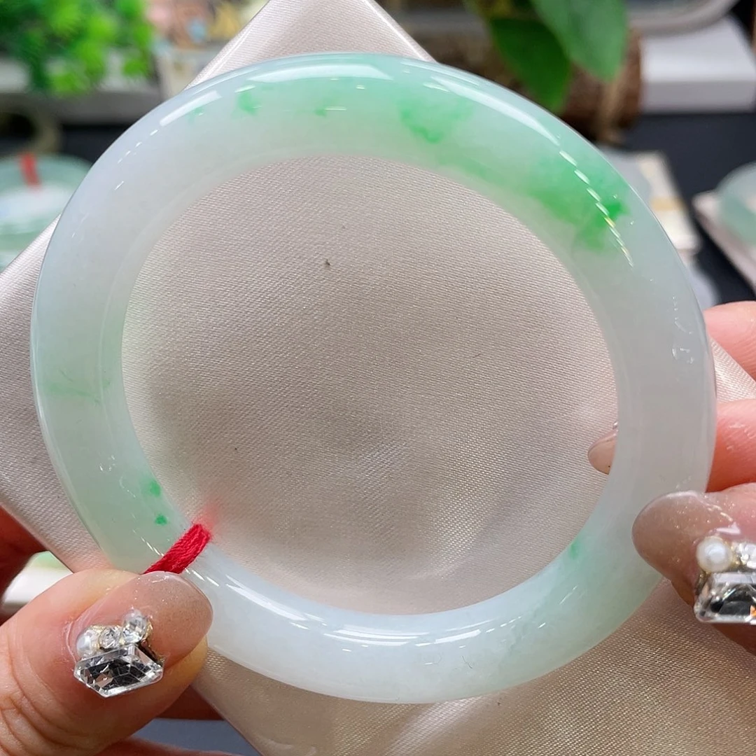 未镶嵌手镯翡翠45号白底青56圈