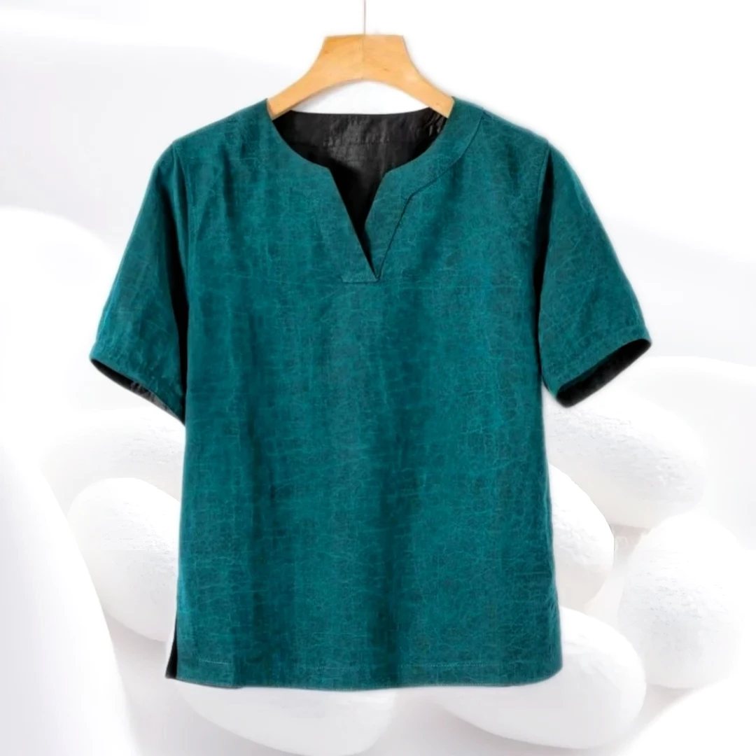 【100%桑蚕丝彩龟短袖上衣】双面穿香云纱龟裂纹短袖简洁大气dz052