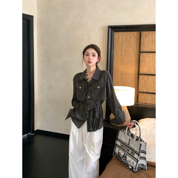 【赵小小&高智OL】7310 通勤穿搭法式独特轻奢高级感收腰绑带外套女