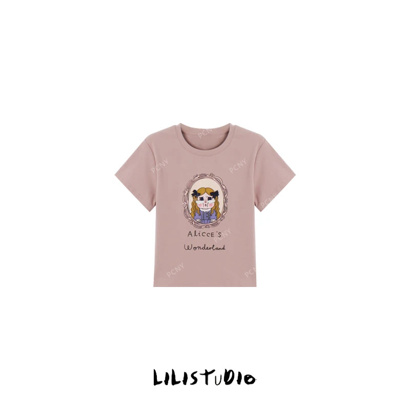 「爱丽丝镜」不理理夏季新款小众女装趣味可爱卡通印花圆领短袖