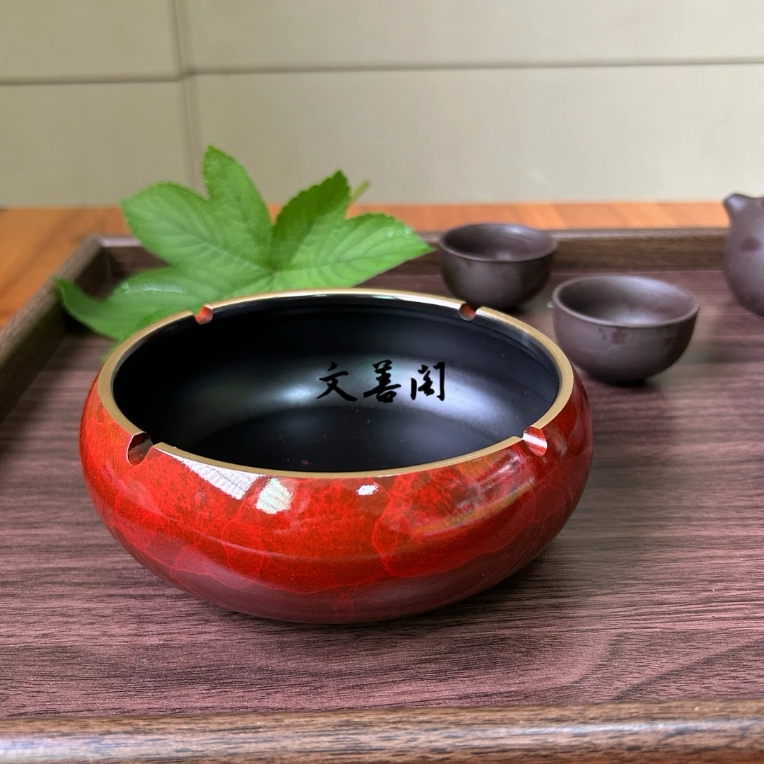 黄铜高档烟灰缸新中式家用客厅办公室创意烟灰缸实心黄铜加厚烟缸