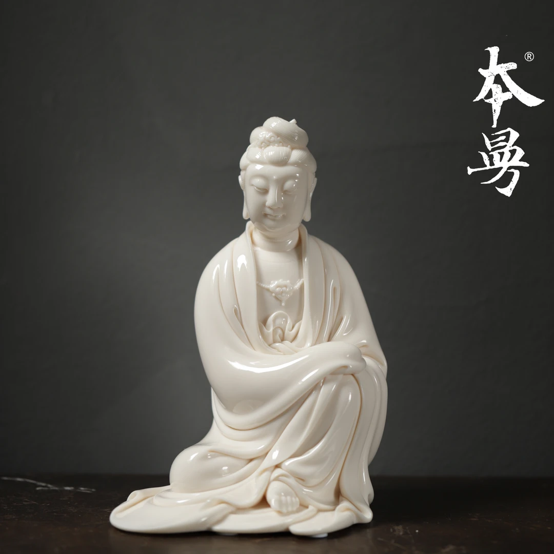 本曼自在观音李璋高作品德化白瓷雕塑瓷像佛像供奉菩萨摆件陈设
