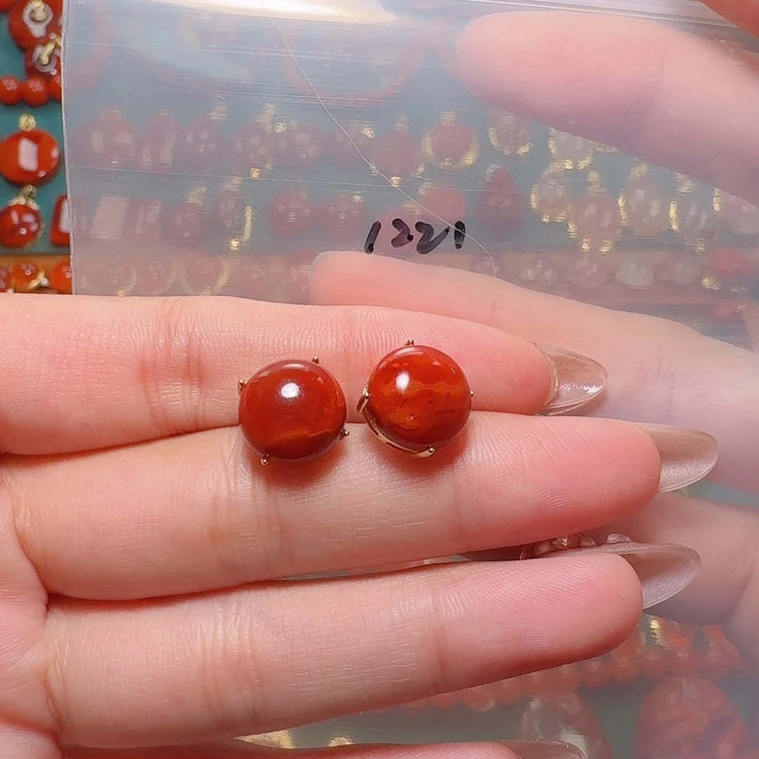 南红玛瑙银S925镶嵌耳饰