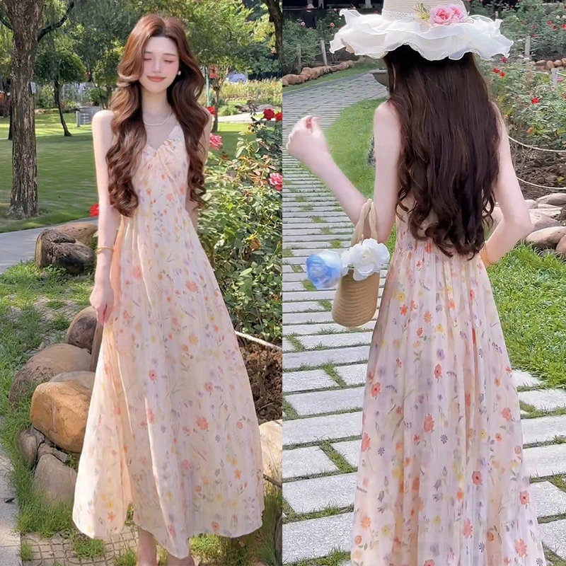 5042【金拐子专属】绝美气质法式碎花吊带连衣裙爆款漂亮长裙子女夏
