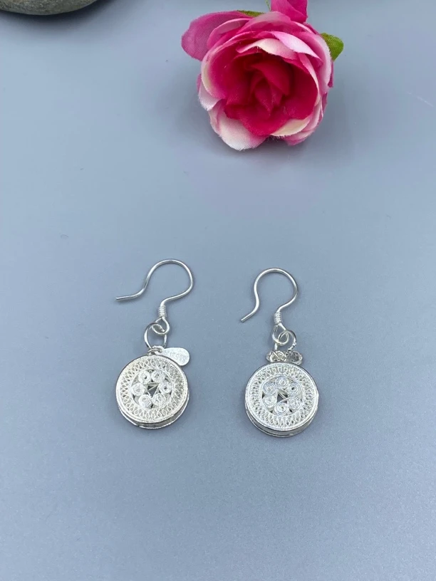 足银耳饰 侗石記拉丝工艺铜鼓耳环