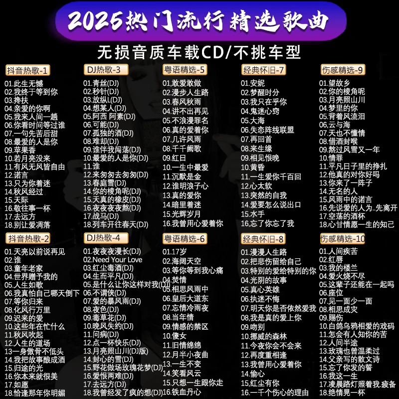 无损音质CD抖音热歌车载正版碟片粤语经典DJ音乐光盘2025流行