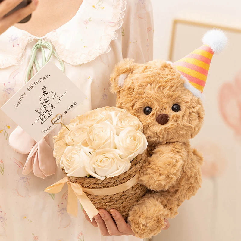 小熊玩偶花束七夕情人节抱抱桶仿真花送女朋友闺蜜生日礼物