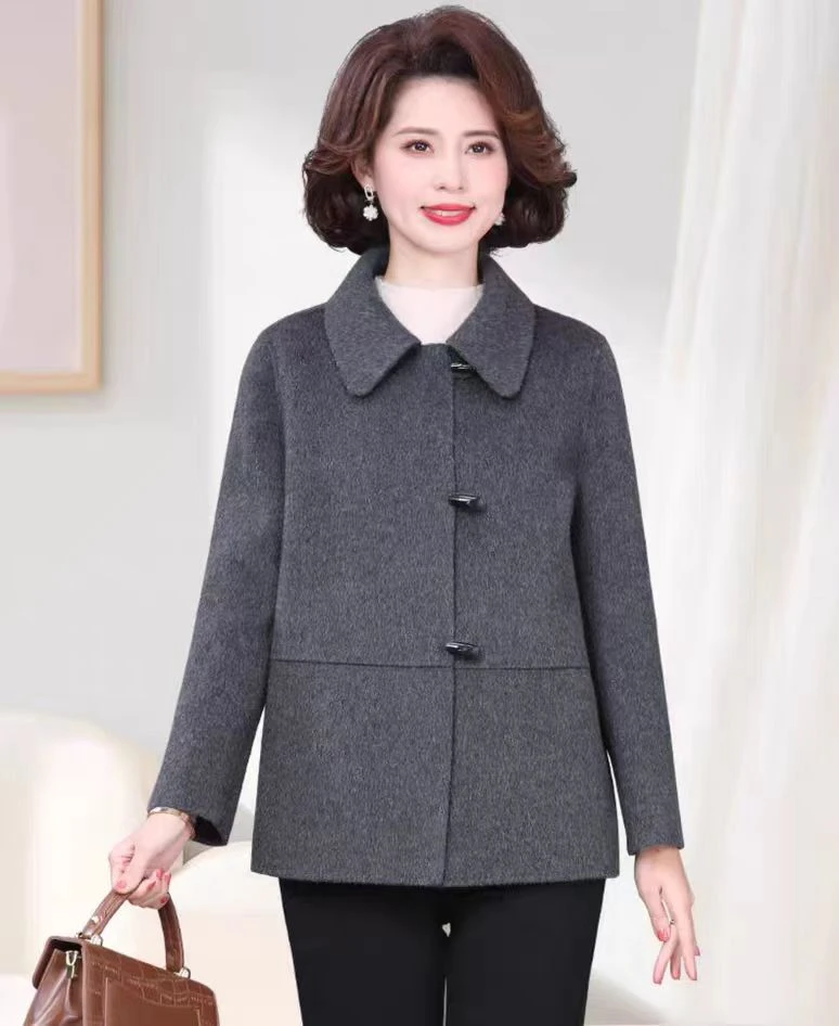 秋冬短款气质百搭厚款洋气妈妈装双面羊毛尼大衣时尚女士毛呢外套