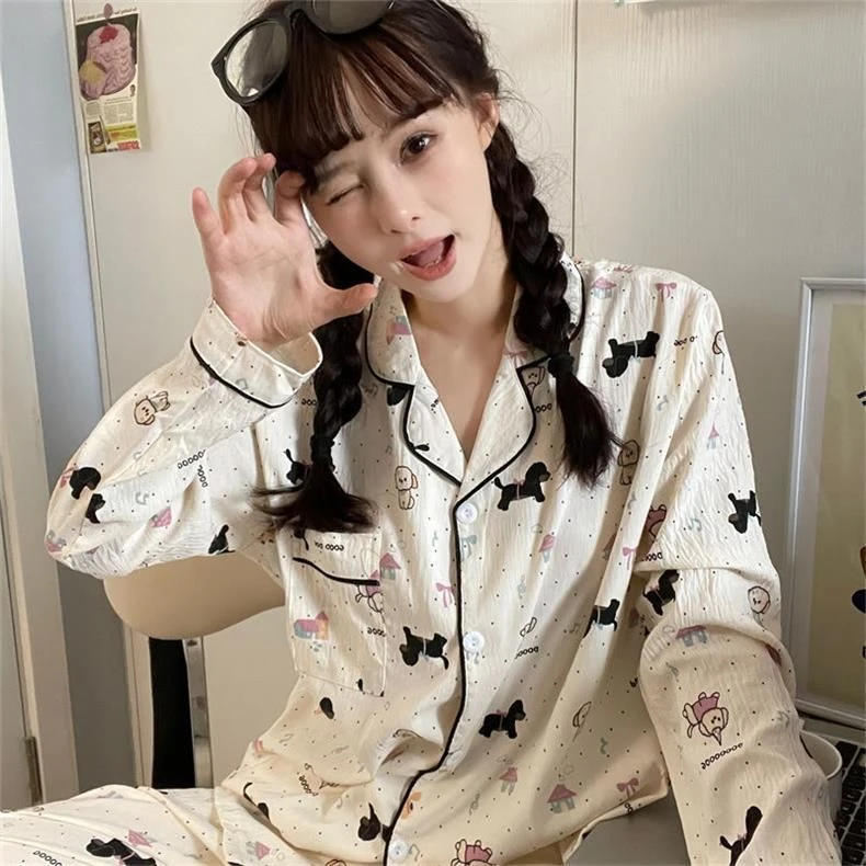 秋季新款睡衣女甜美薄款少女可爱长袖卡通动漫休闲学生家居服套装