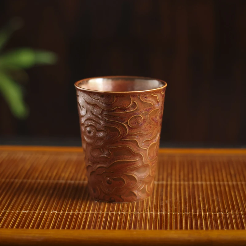 小黑手工家用百搭个性茶道器具祥云红金釉小可乐杯（Q5485）