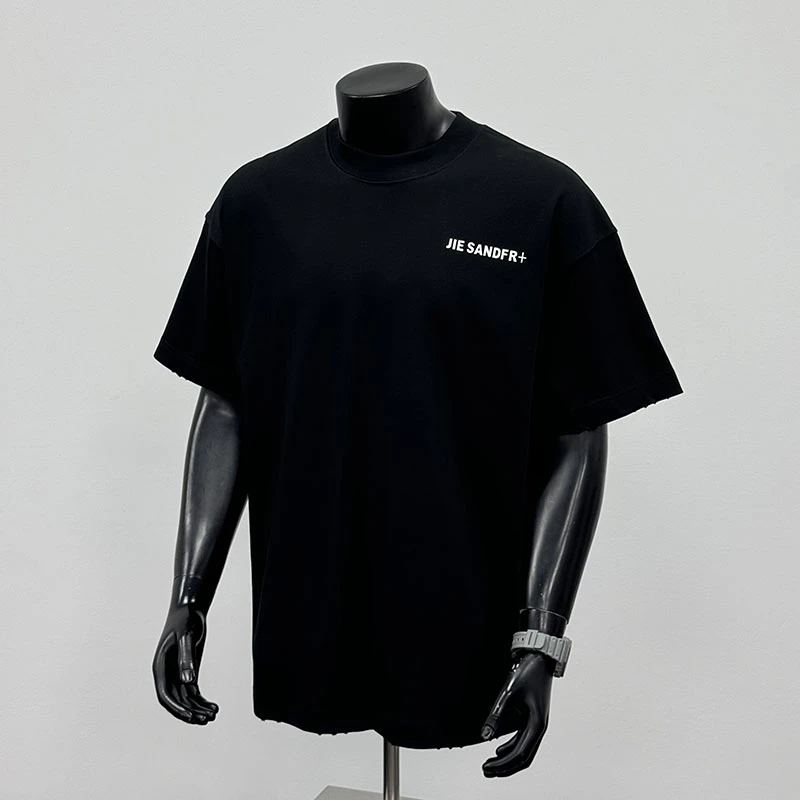 2025年夏季新款美式潮牌T恤纯棉创意字母印花休闲短袖男黑色T1411