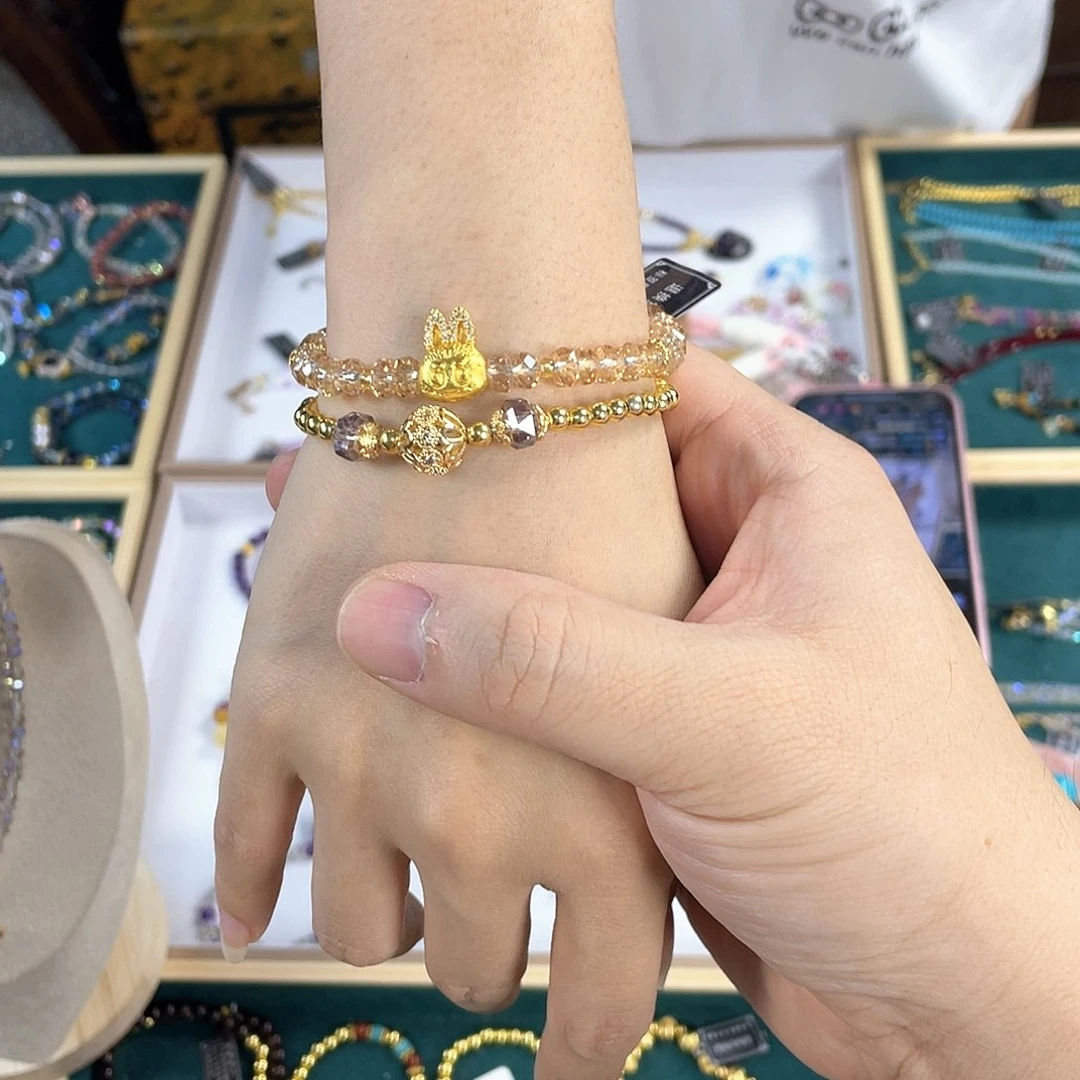 水晶手链银S925镀金镶嵌