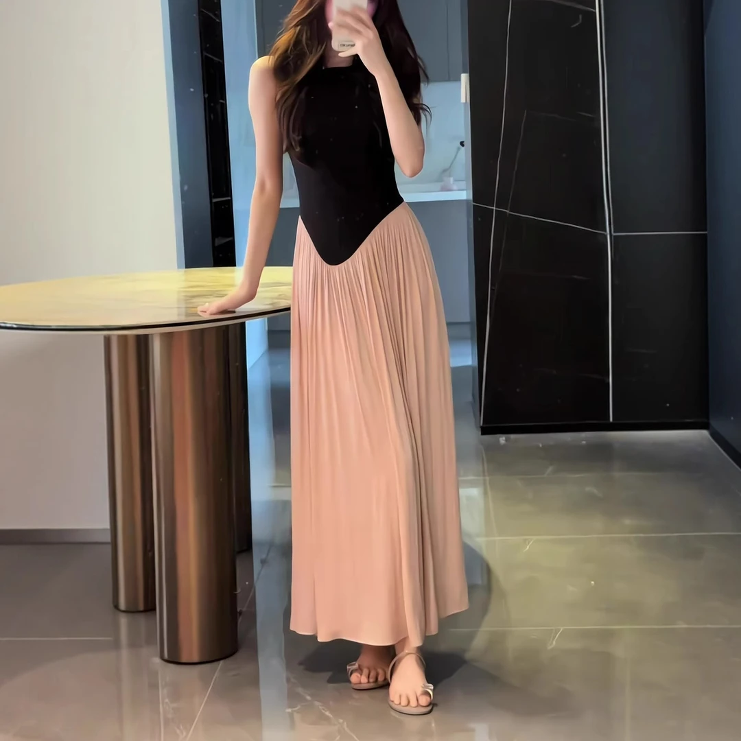 2025夏季法式拼接显瘦遮肚子藏肉夏季复古时尚设计高腰裙子