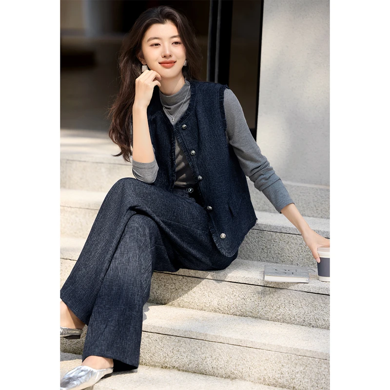 UQS小个子通勤风女装套装2025秋季新款高级感贵气小香风马甲套装