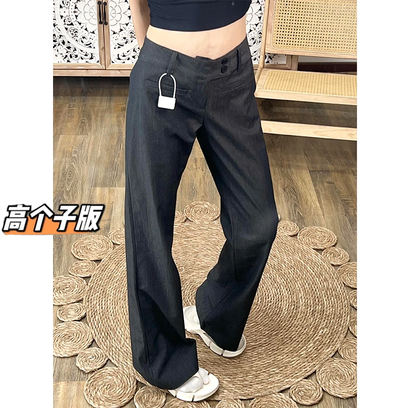 裤长108cm高个子加长175美式微喇休闲裤女夏季薄款垂感低腰西装裤