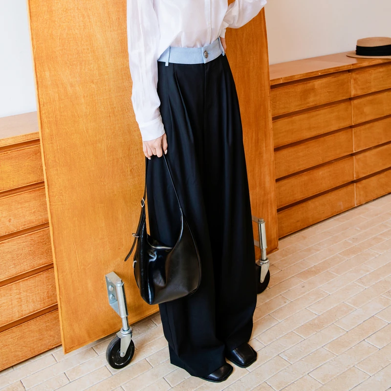 谜底百搭裤子女士2025秋季新款腰头拼接西裤直筒裤长裤257MK7762