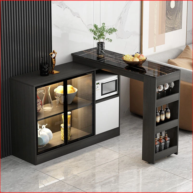 吧台柜家用一体岩板转角轻奢靠墙玄关柜简约客厅伸缩隔断现代酒柜