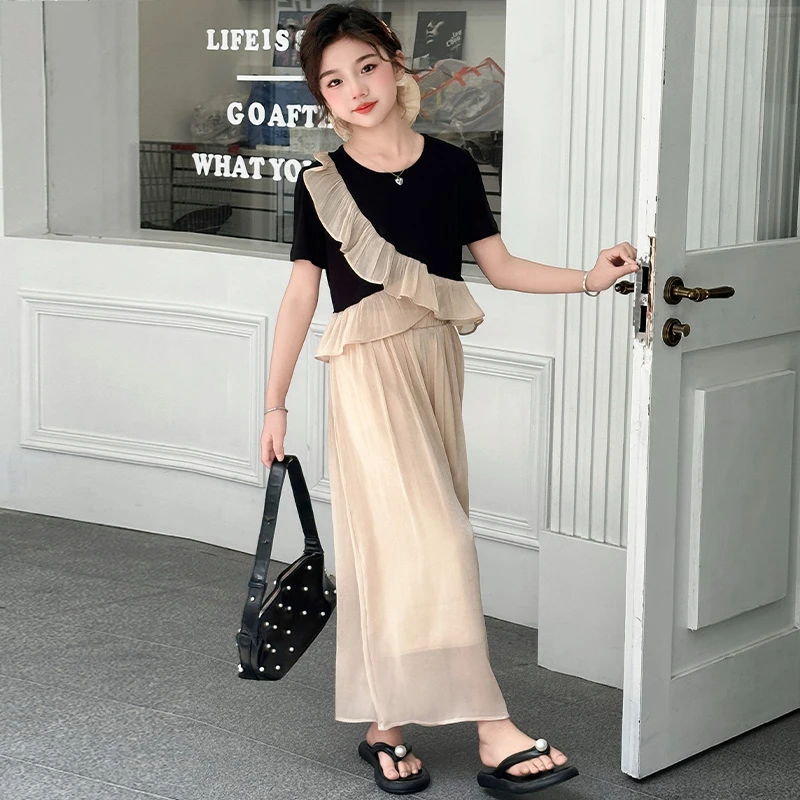 女童花边拼接短袖t恤夏季2025爆款儿童显瘦时尚独特超好看上衣