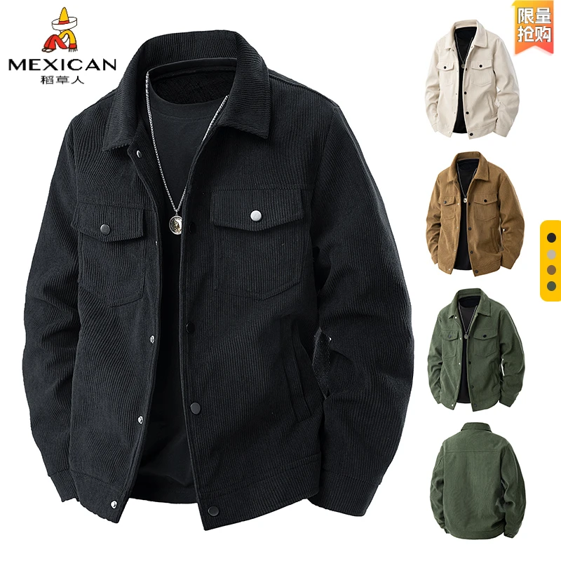 稻草人秋季新款翻领男士时尚秋季夹克男装休闲百搭款复古上衣外套